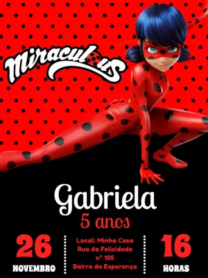 Convite de Aniversário Miraculous Ladybug para Editar Online