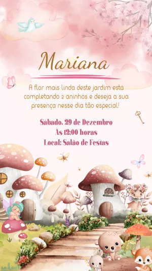 Convite Aniversário Bosque Encantado para Editar Online