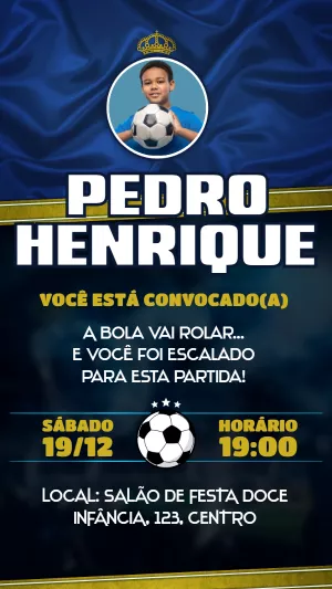 Convite Aniversário Futebol com Foto Editável Online