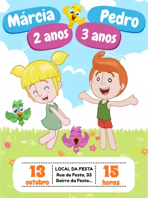 Convite Aniversário Duplo Mundo Bita com Lila e Tito para Editar
