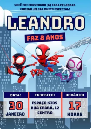 Convite Aniversário Spidey e Amigos com Miles e Gwen para Editar