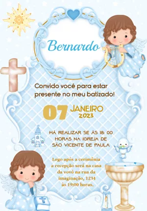 Convite de Batizado Anjinho Azul para Editar Online