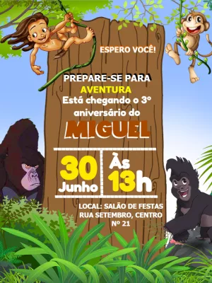 Convite de Aniversário Tarzan na Selva para Editar Online