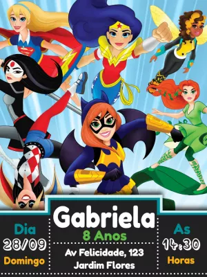 Convite Aniversário Super Hero Girls para Editar Online