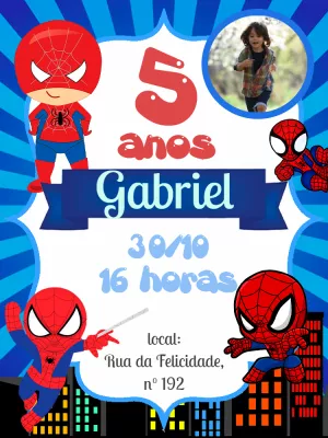 Convite Aniversário Homem Aranha com Foto para Editar Online