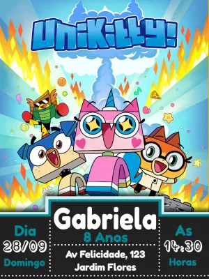 Convite de Aniversário Unikitty para Editar Online Facilmente