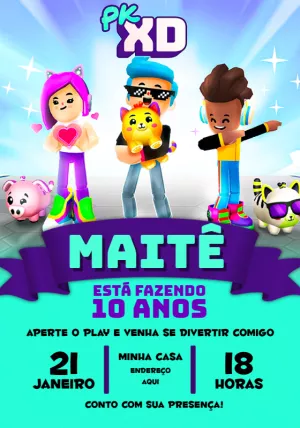 Convite de Aniversário PK XD com Personagens para Editar Online