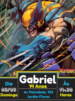 Convite de Aniversário Wolverine para Editar Online