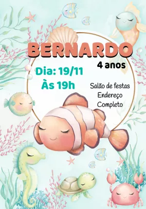 Convite Aniversário Fundo do Mar Aquarela para Editar Online