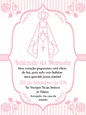Convite de Batizado Rosa com Nossa Senhora para Editar Online