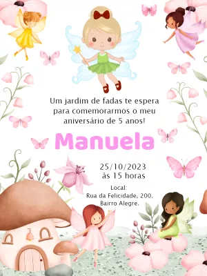 Convite Aniversário Jardim das Fadas para Editar Online