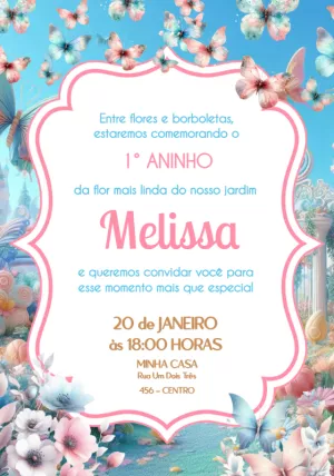 Convite Aniversário Jardim das Borboletas para Editar Online