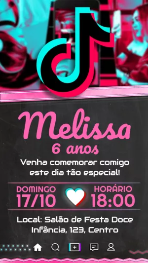 Convite de Aniversário Tik Tok para Editar Online