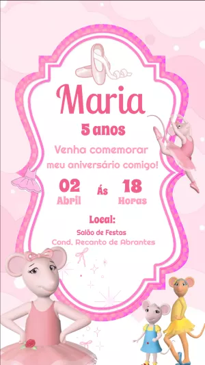 Convite Aniversário Angelina Ballerina para Editar Online