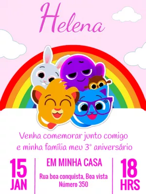 Convite de Aniversário Bolofofos com Personagens para Editar