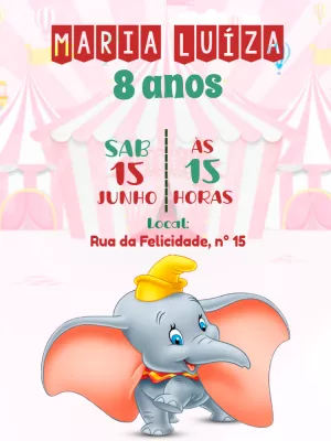 Convite de Aniversário Dumbo Circo para Editar Online
