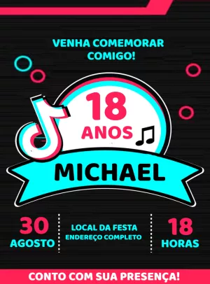 Convite de Aniversário Tema Tiktok para Editar Online