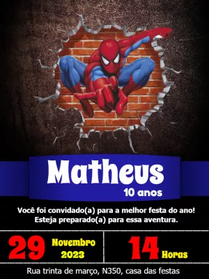 Convite de Aniversário Homem Aranha para Editar Online