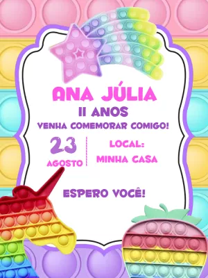 Convite Aniversário Pop It Colorido para Editar Online