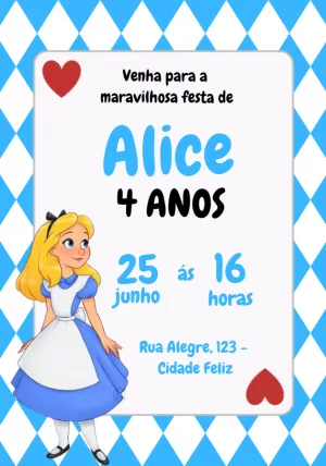 Convite de Aniversário Alice no País das Maravilhas para Editar
