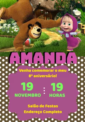 Convite de Aniversário Masha e o Urso para Editar Online