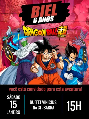 Convite Aniversário Dragon Ball Super com Personagens para Editar