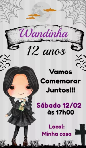 Convite de Aniversário Wandinha Addams para Editar Online