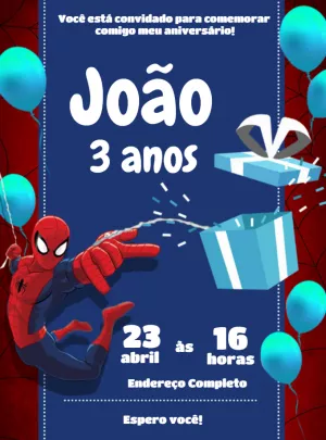 Convite de Aniversário Homem Aranha para Editar Online