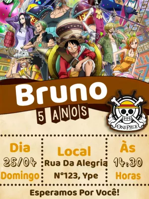 Convite de Aniversário One Piece com a Tripulação para Editar