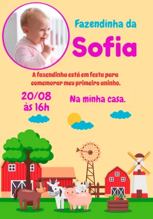Convite Aniversário Fazendinha com Foto para Editar Online