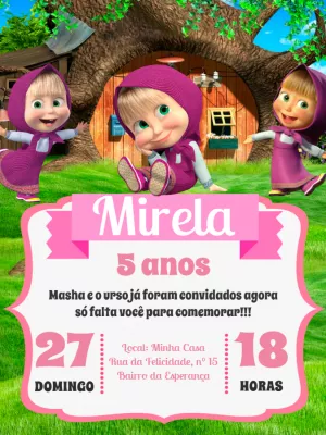 Convite Aniversário Masha e o Urso para Editar Online