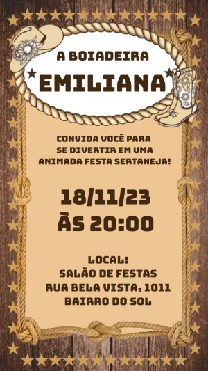 Convite Aniversário Boiadeira Country para Editar Online
