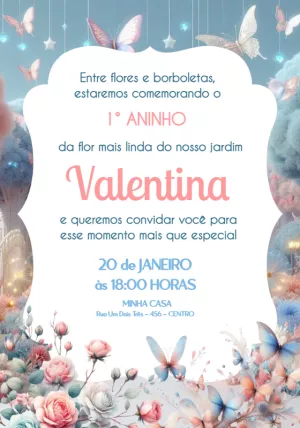 Convite Aniversário Jardim das Borboletas para Editar Online