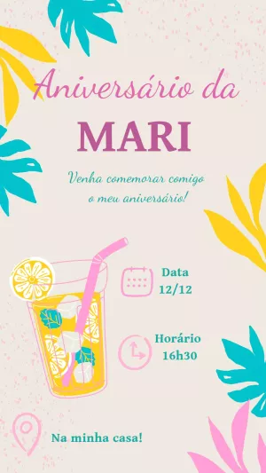 Convite de Aniversário Tropical com Folhagens para Editar Online