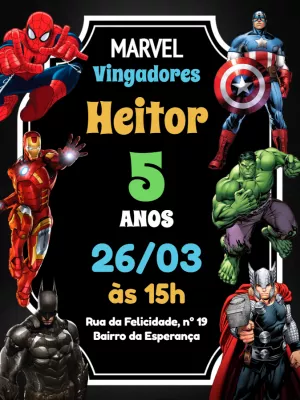 Convite Aniversário Super Heróis para Editar Online e Imprimir