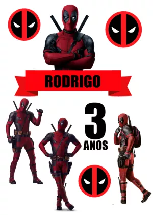 Topo de Bolo Deadpool Editável para Aniversário para Imprimir