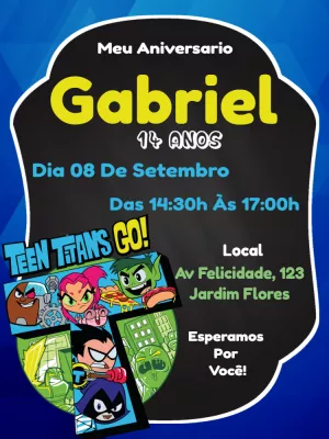 Convite Aniversário Jovens Titãs Go! para Editar Online