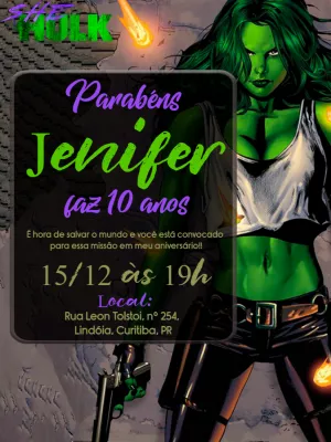 Convite de Aniversário She Hulk para Editar Online