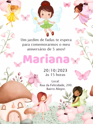 Convite Aniversário Bosque das Fadas para Editar Online