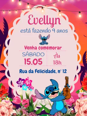 Convite Aniversário Stitch Tropical para Editar Online