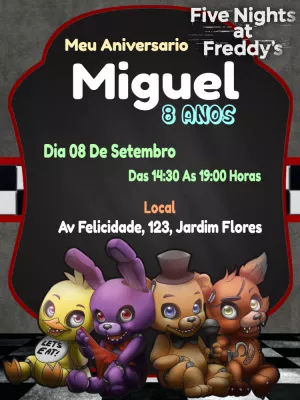 Convite de Aniversário Five Nights at Freddy's para Editar
