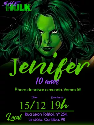 Convite de Aniversário She Hulk Editável Online para Imprimir