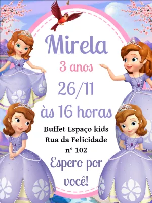 Convite Aniversário Princesa Sofia para Editar Online
