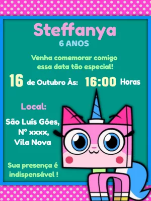 Convite de Aniversário Unikitty para Editar Online e Imprimir
