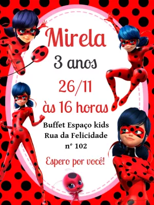 Convite de Aniversário Miraculous LadyBug para Editar Online