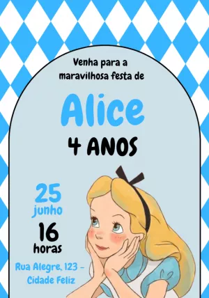 Convite de Aniversário Alice no País das Maravilhas para Editar