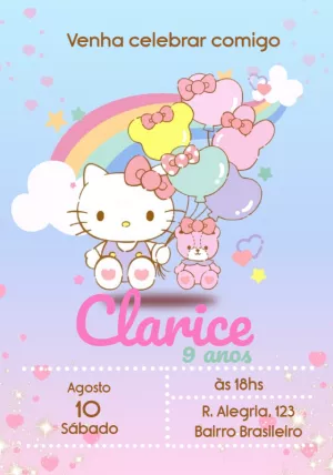Convite de Aniversário Hello Kitty para Editar Online