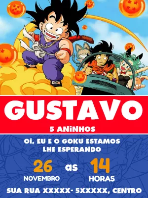 Convite Aniversário Dragon Ball Z com Goku para Editar Online