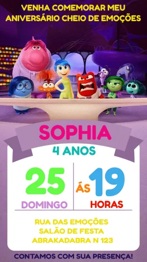 Convite Aniversário Divertida Mente 2 com Personagens para Editar