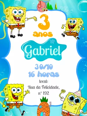 Convite de Aniversário Bob Esponja para Editar Online